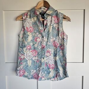 Lauren Ralph Lauren Floral Sleeveless Button Down Top Cottagecore  Size 4